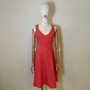 Adrianna Papell Coral Striped Fit & Flare Midi Dress - Small